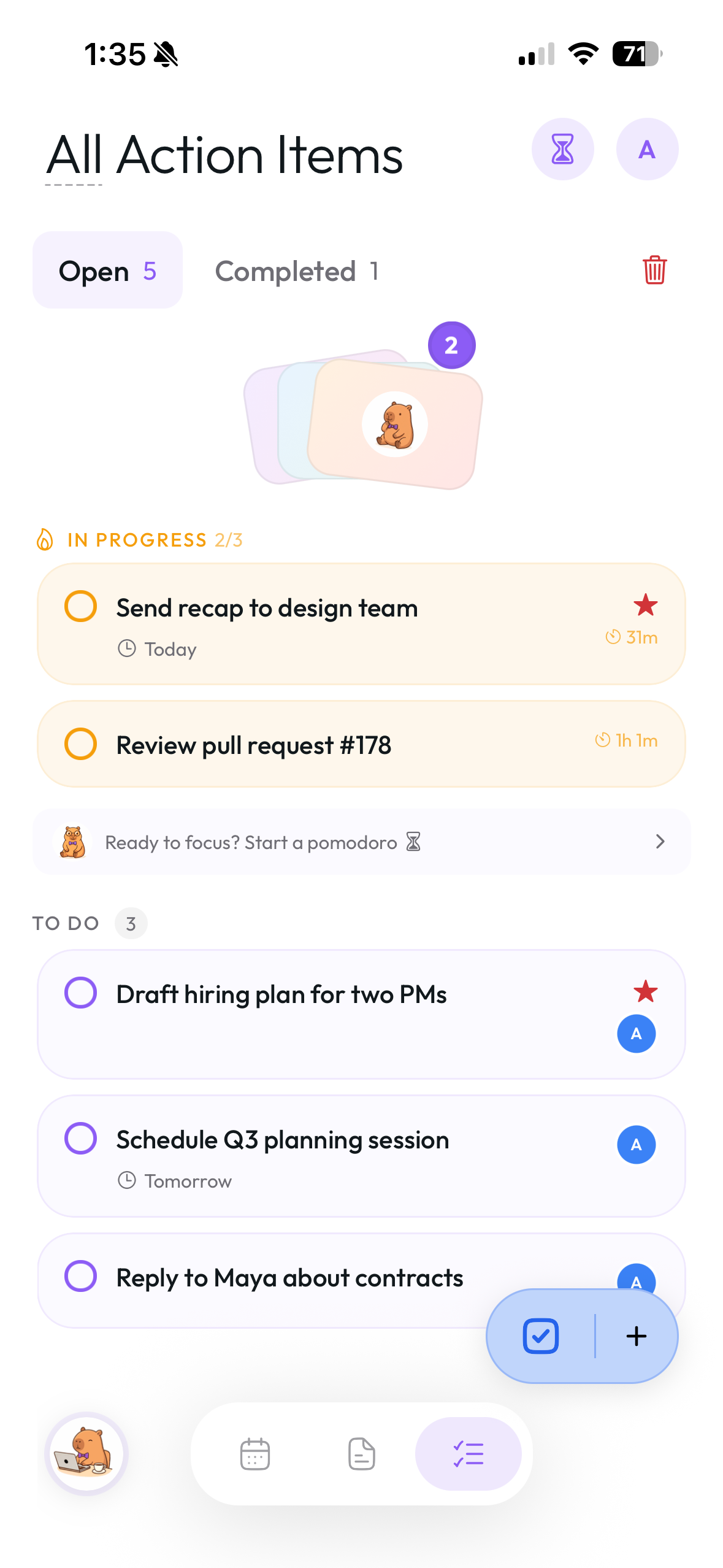 Action Items tab — In Progress and To Do sections